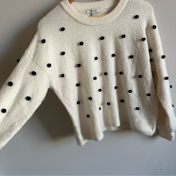 Madewell Cream Brockton Bobble Sweater Black Polka Dot in Coziest Yarn Crewneck - Picture 7 of 8
